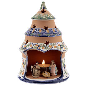 Blue tree with statues in Deruta terracotta with light 15 cm