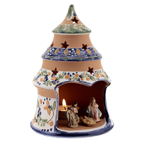 Drzewko z terakoty, Święta Rodzina, pomalowane na niebiesko, Deruta, 15 cm 3