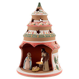 Świąteczne drzewko z terakoty, ręcznie malowane, Deruta, czerwone, 20 cm
