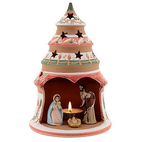 Árvore Natividade de Jesus decoração vermelha com vela e Sagrada Família terracota Deruta 20 cm