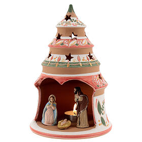 Árvore Natividade de Jesus decoração vermelha com vela e Sagrada Família terracota Deruta 20 cm