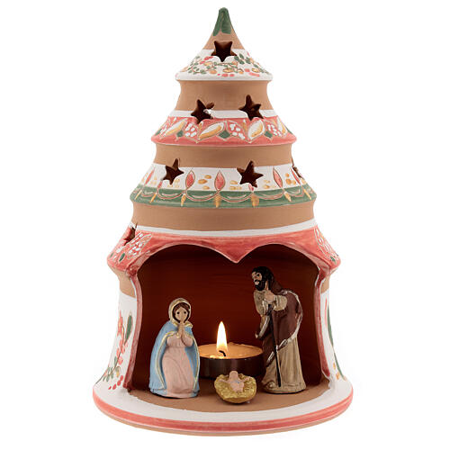 Árvore Natividade de Jesus decoração vermelha com vela e Sagrada Família terracota Deruta 20 cm 1