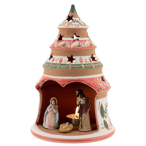 Árvore Natividade de Jesus decoração vermelha com vela e Sagrada Família terracota Deruta 20 cm 2