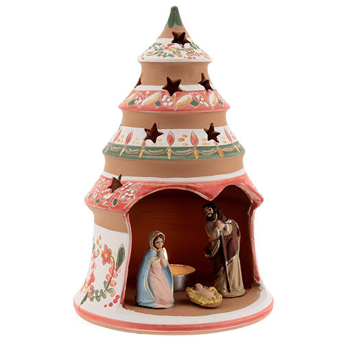 Árvore Natividade de Jesus decoração vermelha com vela e Sagrada Família terracota Deruta 20 cm 3
