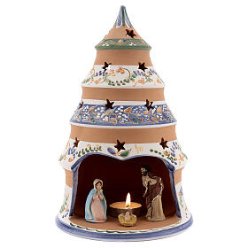 Árvore Natividade de Jesus estilo country decoração azul com vela e Sagrada Família terracota Deruta 25 cm