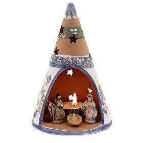 Blue cone with statues in Deruta terracotta with light 15 cm