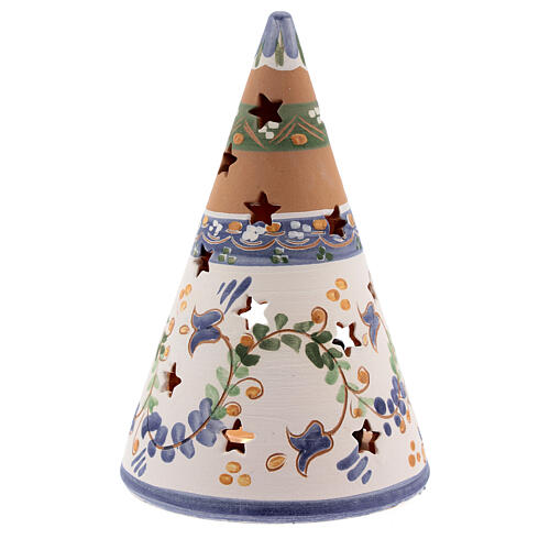 Blue cone with statues in Deruta terracotta with light 15 cm 4