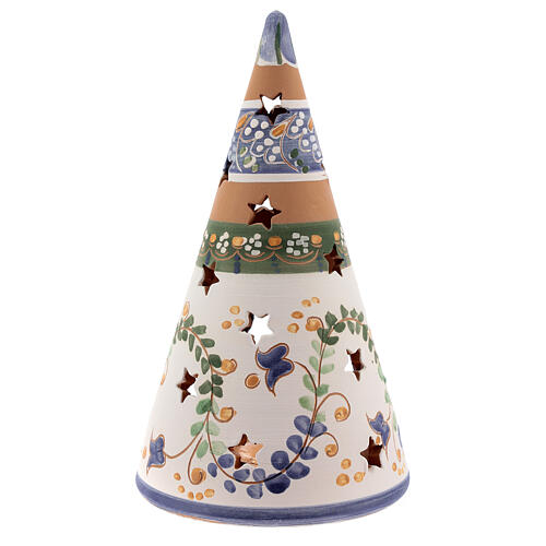 Stożek świąteczny z terakoty z ręcznie malowanymi figurkami, Deruta, niebieski, 20 cm 4