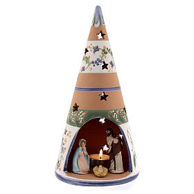 Cône terre cuite Nativité colorée Deruta 25 cm bleu