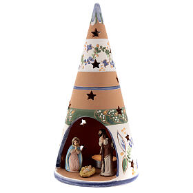 Cône terre cuite Nativité colorée Deruta 25 cm bleu