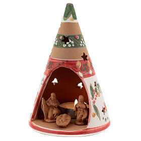 Red cone with statues in Deruta terracotta with light 15 cm