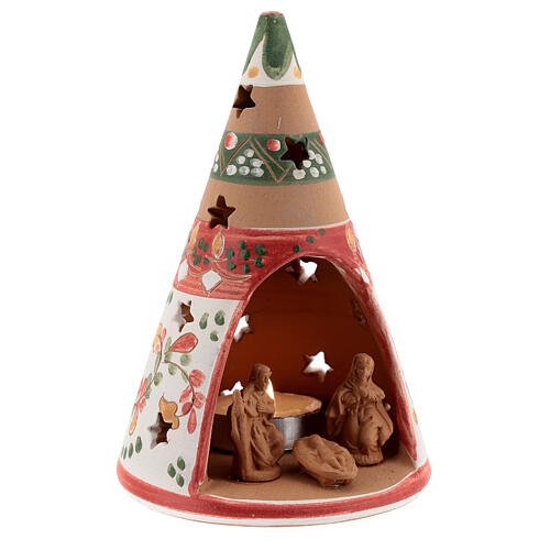 Red cone with statues in Deruta terracotta with light 15 cm 3