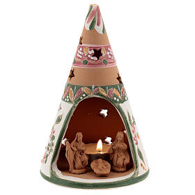Kegelförmiger Kerzenhalter Heilige Familie aus Terrakotta rosa, 15 cm