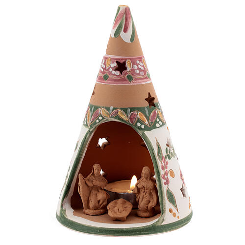 Kegelförmiger Kerzenhalter Heilige Familie aus Terrakotta rosa, 15 cm 2