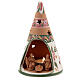 Holy Family cone in natural Deruta terracotta with light and pink decorations 15 cm s2