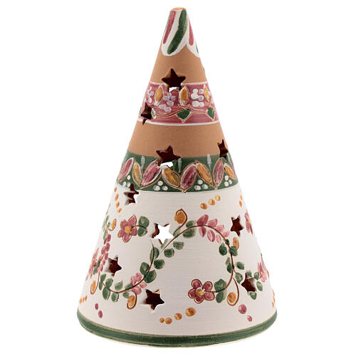 Stożek z figurakmi Świętej Rodziny z naturalnej terakoty, Deruta, 15 cm, ozdoby różowe 4