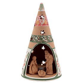Kegelförmiger Kerzenhalter Heilige Familie aus Terrakotta rot, 20 cm