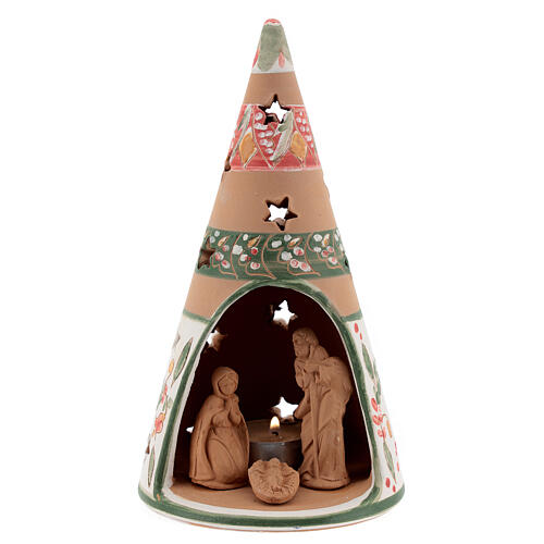 Kegelförmiger Kerzenhalter Heilige Familie aus Terrakotta rot, 20 cm 1