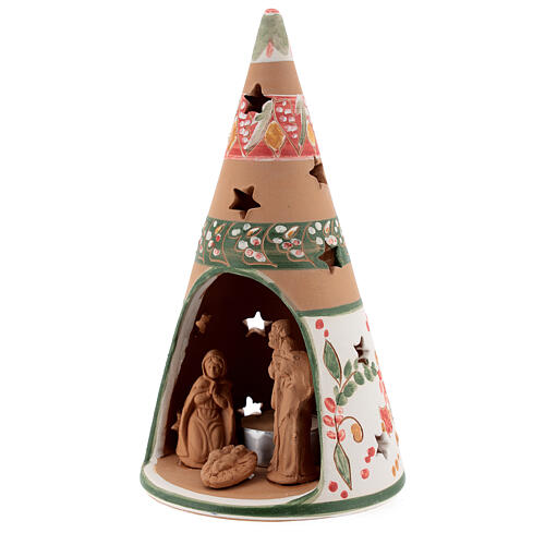 Kegelförmiger Kerzenhalter Heilige Familie aus Terrakotta rot, 20 cm 2