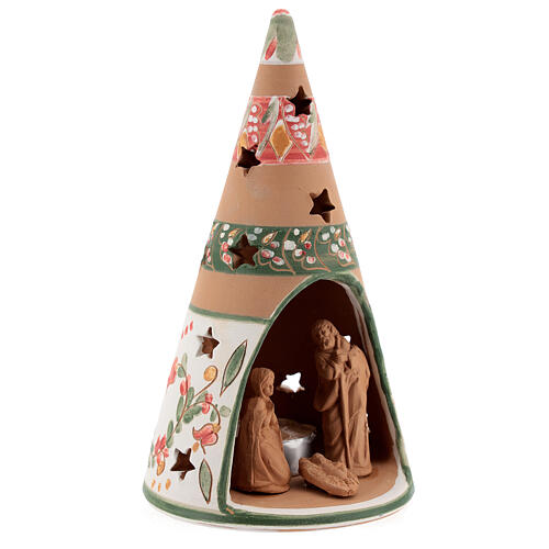 Kegelförmiger Kerzenhalter Heilige Familie aus Terrakotta rot, 20 cm 3
