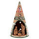 Holy Family cone in natural Deruta terracotta with light and pink decorations 20 cm s1