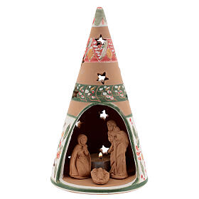 Decorazione cono terracotta natività naturale 20 cm Deruta rossa