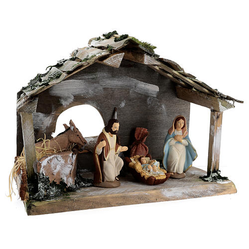 Stajenka drewniana z malowanymi figurkami z terakoty, Deruta, 12 cm, 30x35x20 cm 4