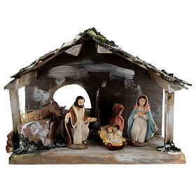 Cabana madeira figuras Natividade terracota pintada 12 cm Deruta 30x36x18 cm