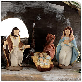 Cabana madeira figuras Natividade terracota pintada 12 cm Deruta 30x36x18 cm