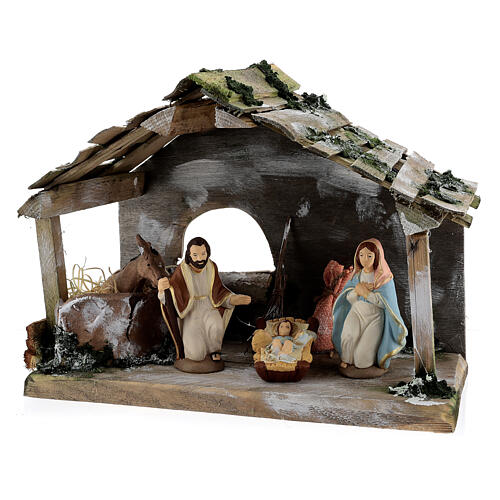 Cabana madeira figuras Natividade terracota pintada 12 cm Deruta 30x36x18 cm 3