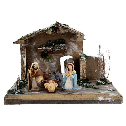 Cabane Nativité peinte terre cuite Deruta 10 cm bois 20x30x20 cm 1