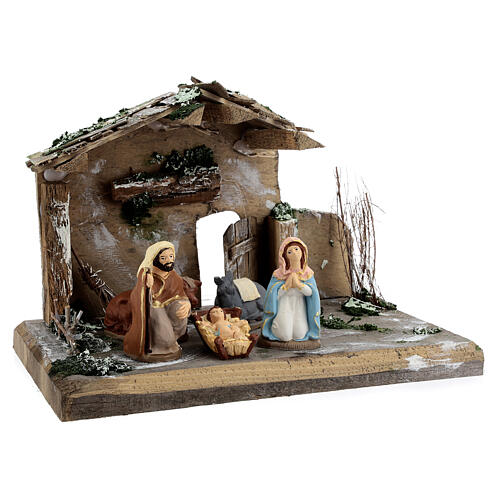 Nativity stable painted Deruta terracotta 10 cm wood 20x30x20 cm 4
