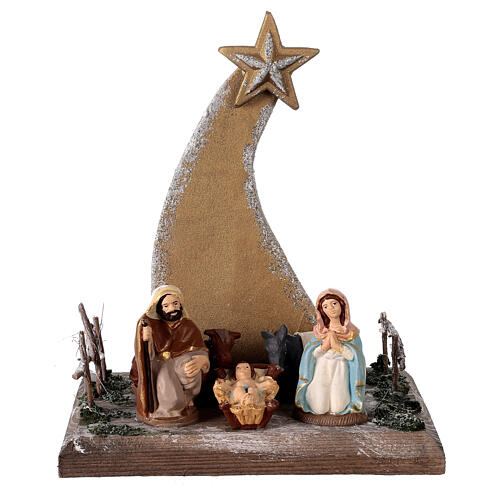 Sternschnuppe mit kleiner Krippenszene Geburt Jesus aus Terrakotta, 25x20x15 cm 1