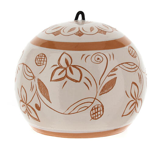 Open ball with Nativity, cream-coloured Deruta terracotta, 3.5 in 4