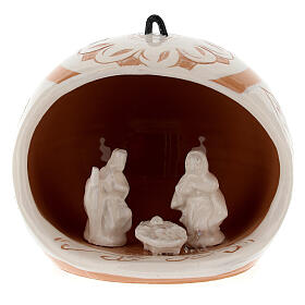 Open ball with Holy Family in cream Deruta terracotta 9cm