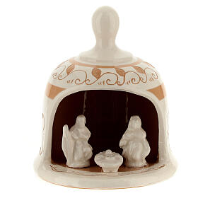 Bell-shaped stable with Nativity, cream-coloured Deruta terracotta, h 4 in