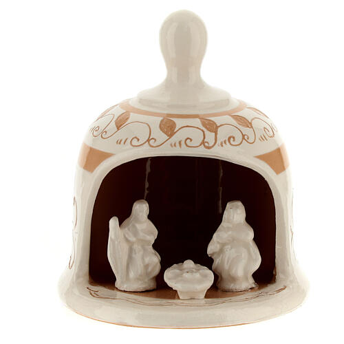 Bell-shaped stable with Nativity, cream-coloured Deruta terracotta, h 4 in 1