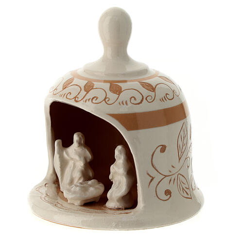 Bell-shaped stable with Nativity, cream-coloured Deruta terracotta, h 4 in 2