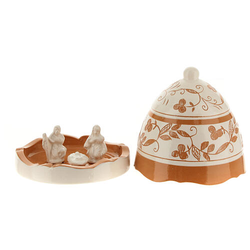 Terracotta cloche with Nativity, cream-coloured Deruta terracotta, 4 in 1
