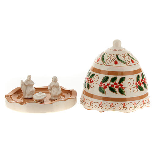 Open bell with Holy Family in colored Deruta terracotta h.10cm 2