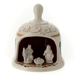 Bell-shaped stable with Nativity, painted Deruta terracotta, h 4 in