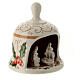 Bell-shaped stable with Nativity, painted Deruta terracotta, h 4 in s3