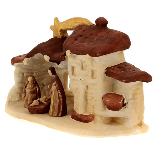 Hamlet with Nativity stable, Deruta terracotta with wooden finish, 3.5x5.5x2.5 in 2