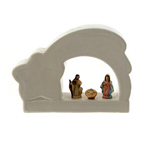 Comet-shaped stable with Nativity, Deruta ceramic, 5x6.5x2 in