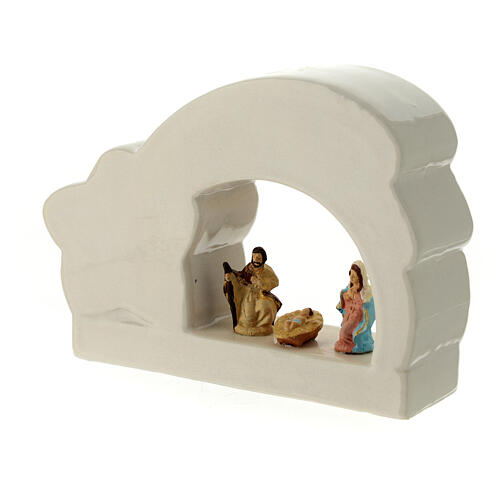 Comet-shaped stable with Nativity, Deruta ceramic, 5x6.5x2 in 2