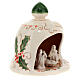 Small bell stable with Holy Family Deruta terracotta cream figurines h. 12 cm s3