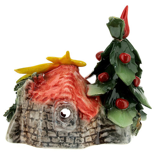 Krippenszene in kleiner Hütte mit Sternschnuppe aus Terrakotta Deruta, 15x15x5 cm 4