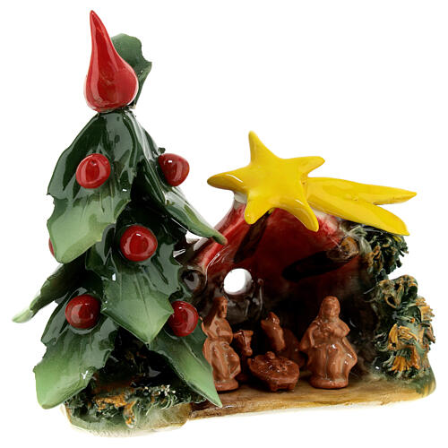 Nativity stable and Christmas tree, Deruta terracotta, 6x6x3 in 3