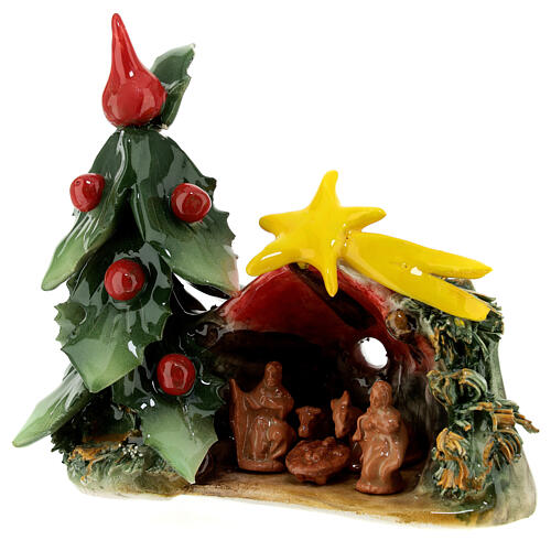 Cabana Natividade terracota Deruta figuras Sagrada Família, árvore e estrela; 15x15x7 cm 2