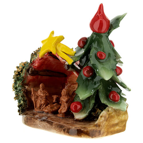 Cabane petite Nativité comète et sapin de Noël terre cuite Deruta colorée 15x15x10 cm 2